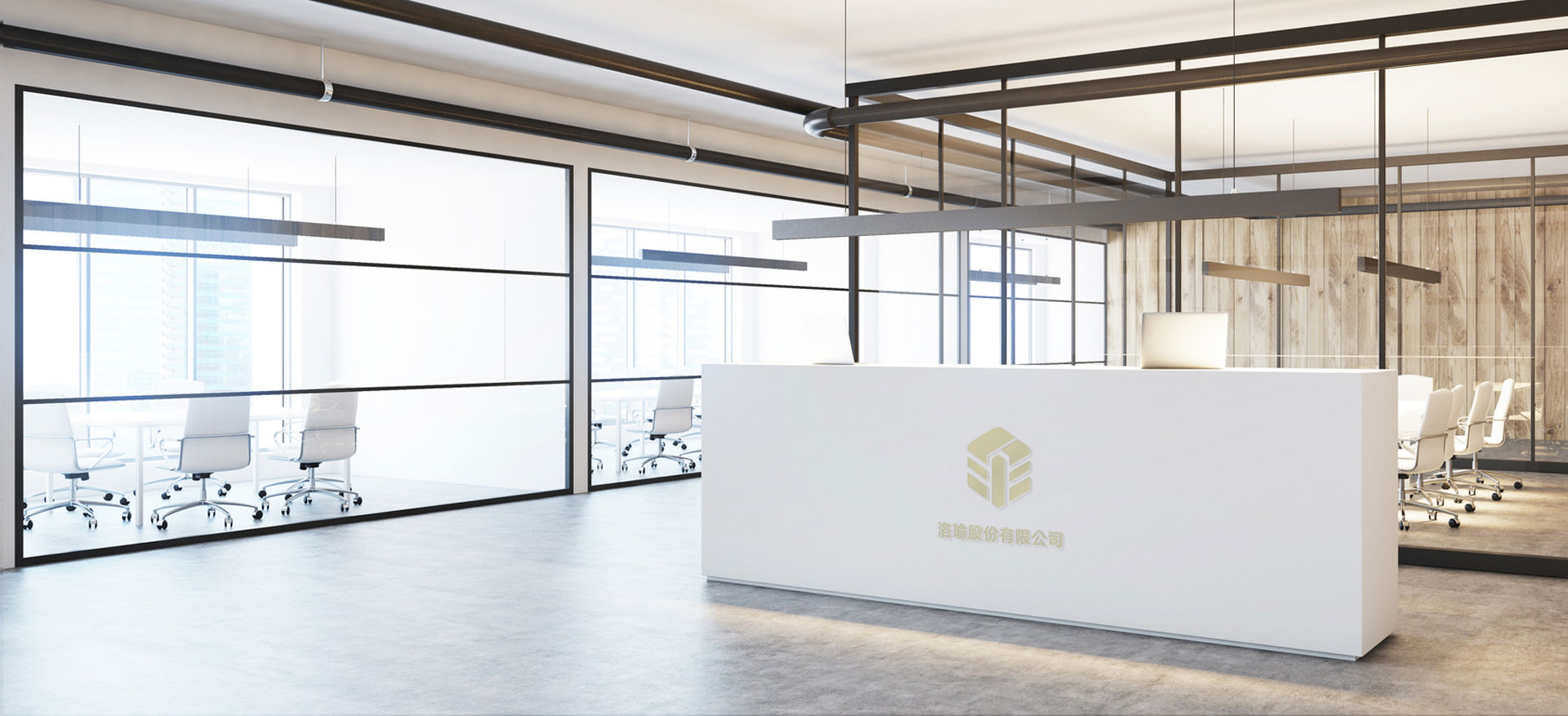 公司商標設計應用於櫃檯入口處